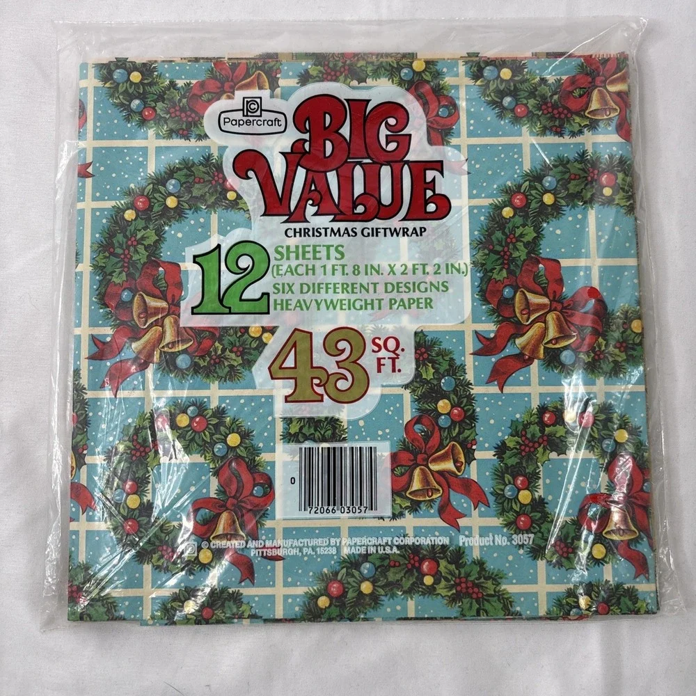 Vtg Lot Of 4 Christmas Wrapping Paper NOS Sealed 187 Sq Ft Total Red Poinsettia